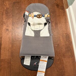 Great condition Baby Bjorn blue bouncer with google eye toy bar